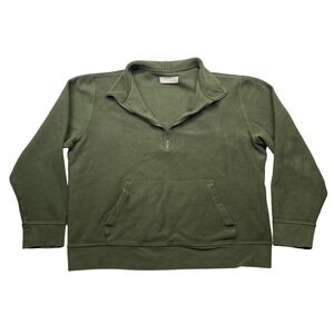 Everlane Mens Olive Green Quarter Zip Cotton French Terry Pullover Sweatshirt L